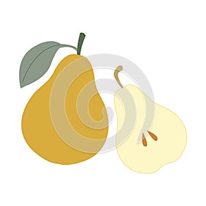 Pear yellow. Cartoon flat style. Isolated on a white background. Vector illustration.