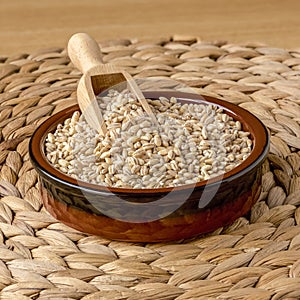 Pearl Barley in a Bowl with a Scoop, Focus Stack