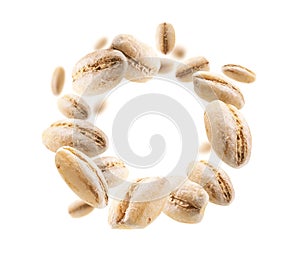 Pearl barley levitates on a white background