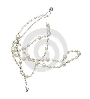 Pearl bead style necklet fly in air. Deep sea pearl bead necklace as gemstone for fashion ornament decorative items. Fashion