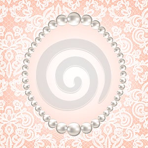 Pearl frame on lace background