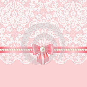 Pearl frame on lace background