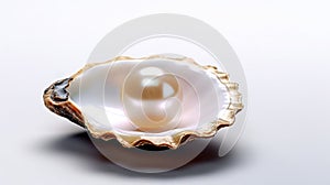 Pearl inside seashell isolated on white background. Generative AI