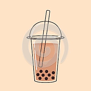 Pearl milk tea isolated on a blue background. black pearls is Taiwanese.