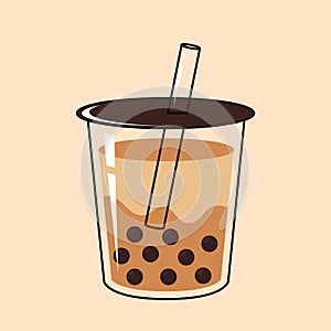 Pearl milk tea isolated on a blue background. black pearls is Taiwanese.