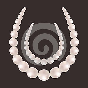 Pearl necklace. Precious white pearl beads. Vector illustration