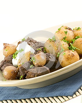 Pearl onions and beef