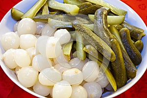 Pearl onions and pickles