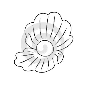 Pearl in the open shell simple outline doodle vector illustration