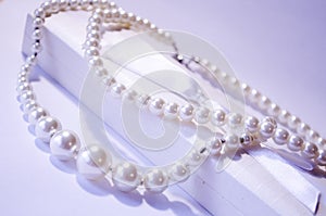 Pearl. Pearl necklace. A snow-white pearl necklace. Jewelry for girls. Jewelry for women. Women`s pearl necklace.