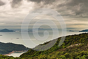 Pearl River estuary and South China Sea seen from Tian Tan Buddha, Hong Kong China