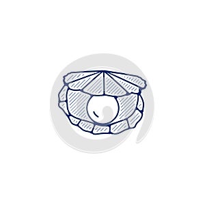 Pearl in a shell line icon. Pearl in a shell linear hand drawn pen style line icon