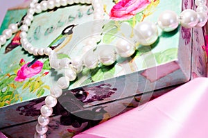 Pearl. Snow white pearl. Beads are made of pearls. Jewelery of pearls photo