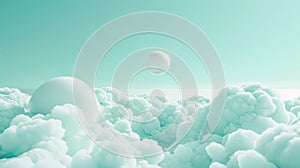 A pearl spheres floating above satin clouds against a teal sky background