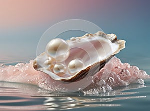 A pearl is stuck in an open oyster, in the style of feminine sensibilities.