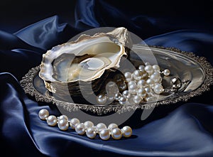 A pearl is stuck in an open oyster