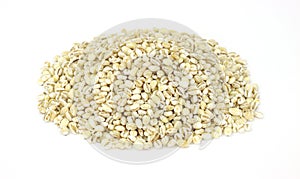 Pearled barley on white background