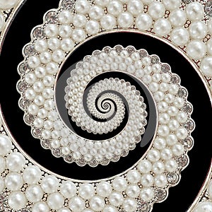 Pearls and diamonds jewels abstract spiral background pattern fractal. Pearls background, repetitive pattern. Abstract pearl backg photo