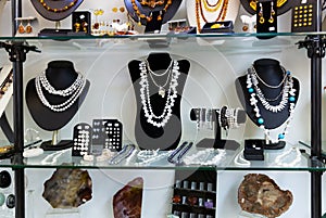 Pearls jewelry in store window