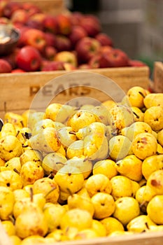 Pears and apples at the farmers market