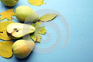 Pears and autumn leaves