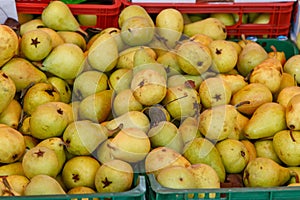 Pears on boxes from a market