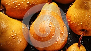 Pears, large group, background, close-up, top view. Ai. Generative AI