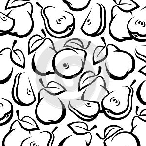Pears pattern background set. Collection icons pear. Vector