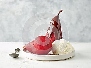 Pears poached in red wine