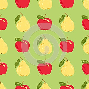 Pears and red apples seamless pattern with fruits