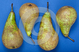 Pears in a row on a blue background