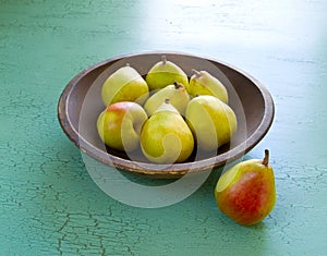 Pears in a wooden bowl