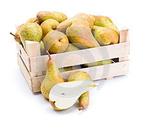 Pears in wooden box