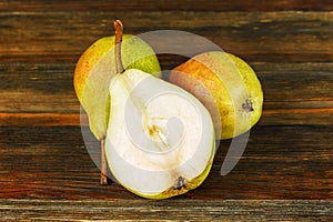 Pears on wooden table