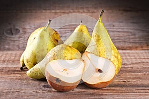 Pears on wooden table.