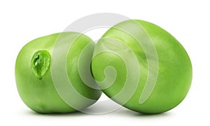 Peas isolated. Two green peas on a white background.