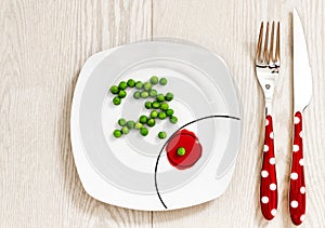 Peas on a plate with a glass of water, dieting concept