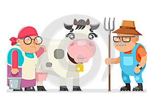 Peasant milkmaid farmer granny grandfather adult rancher old age woman man character cartoon villager isolated flat