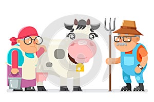 Peasant milkmaid farmer granny grandfather adult rancher old age woman man character cartoon villager isolated flat photo