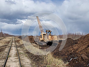 Peat mining bog, Peat mining machinery
