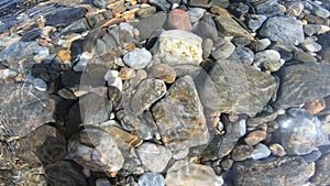 Pebble background under the sea water