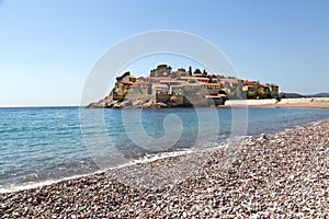 Pebble beach on the Adriatic Sea, in Budva, Montenegro