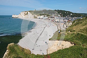 Pebble beach in Normandy coast in France