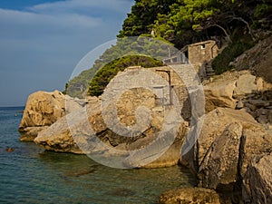 Pebble beach and Rock formations in Marusici