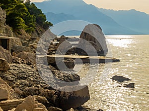 Pebble beach and Rock formations in Marusici