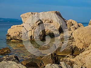 Pebble beach and Rock formations in Marusici