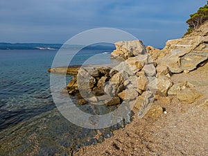 Pebble beach and Rock formations in Marusici