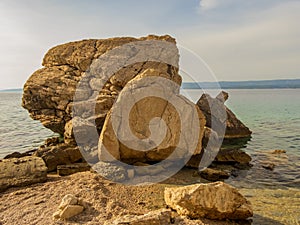 Pebble beach and Rock formations in Marusici