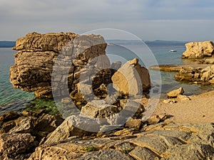 Pebble beach and Rock formations in Marusici