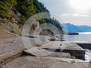 Pebble beach and Rock formations in Marusici